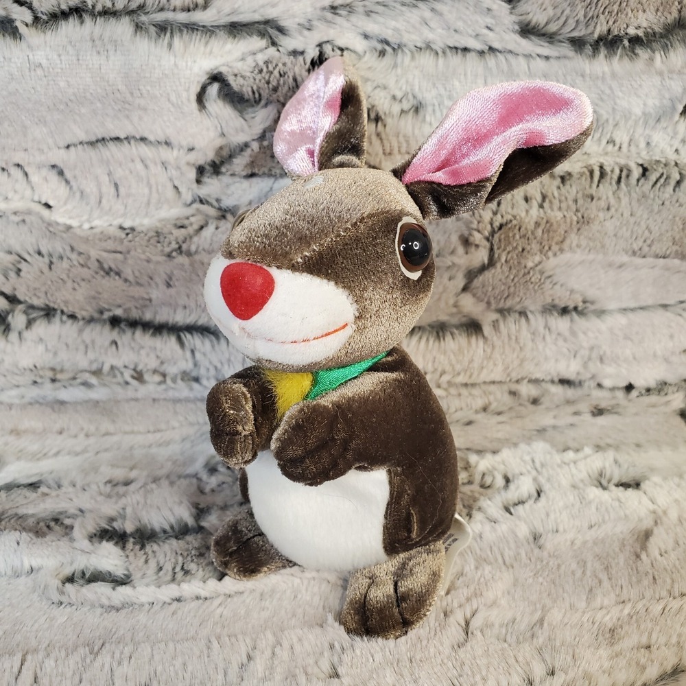 Yottoy Brown‎ Bunny Rabbit Plush White Standing Up 6" Stuffed Animal Red Nose